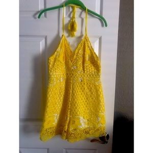 TEA & Cup Romper Yellow Tassels Women’s Size M. A​